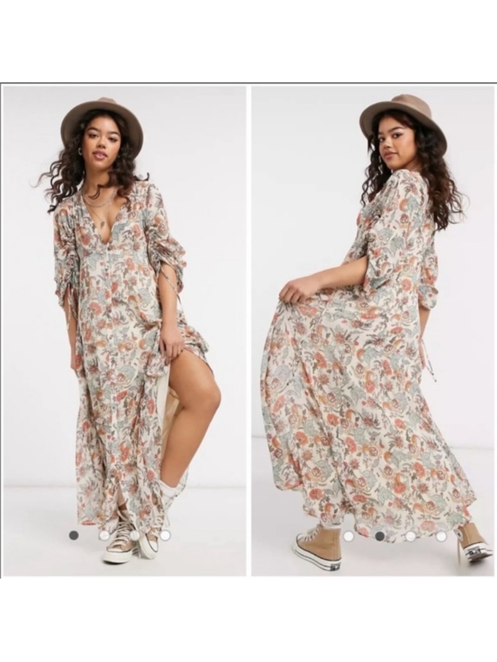 Free People Floral Maxi Dress in Cream, Rust, Sage